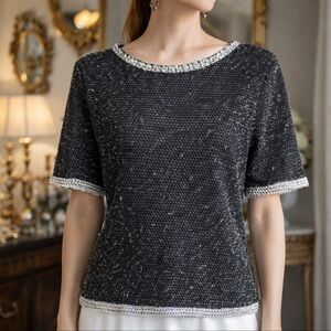 CABi Black & Gray Tweed Knit Top